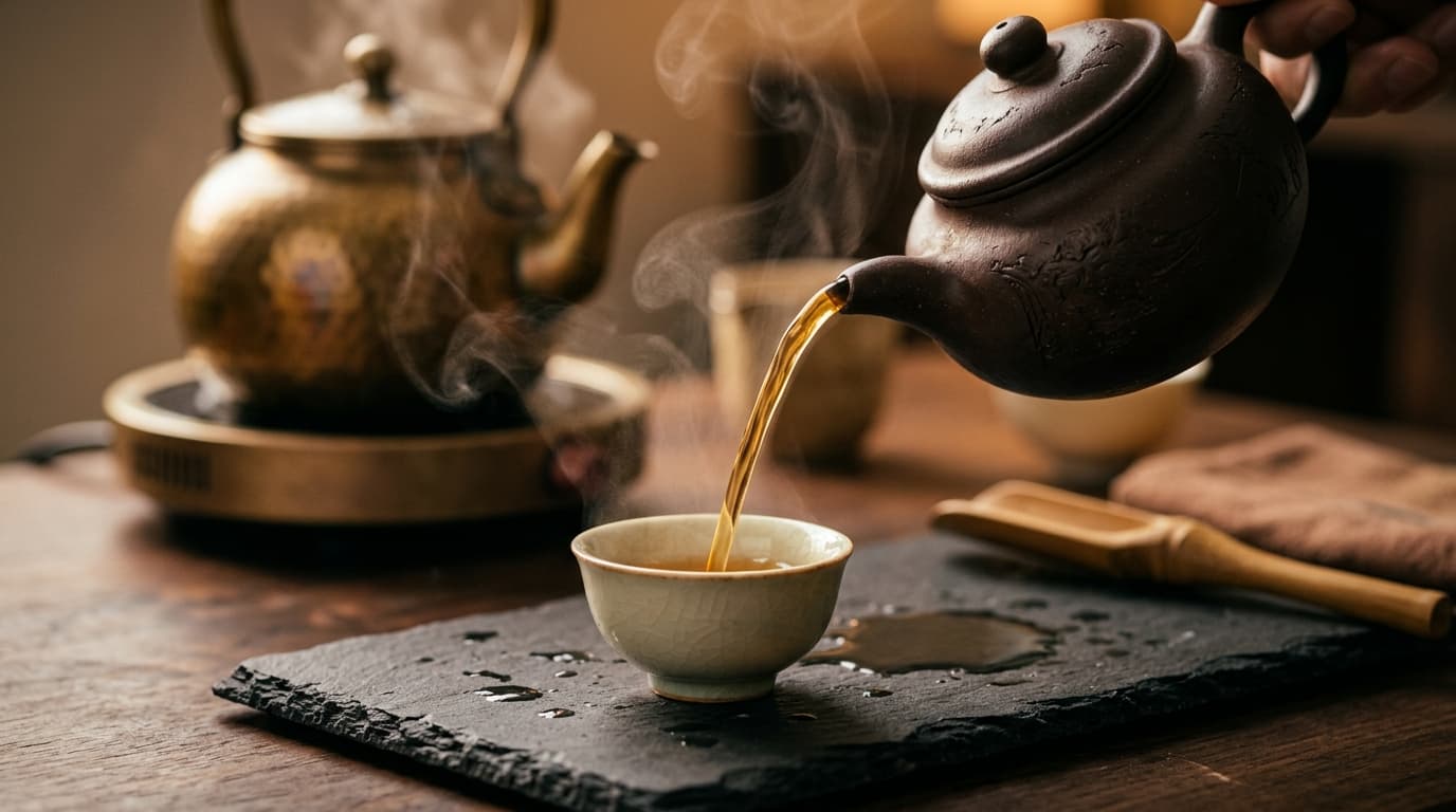 Nghi thức pha trà Gongfu thủ công với ấm tử sa